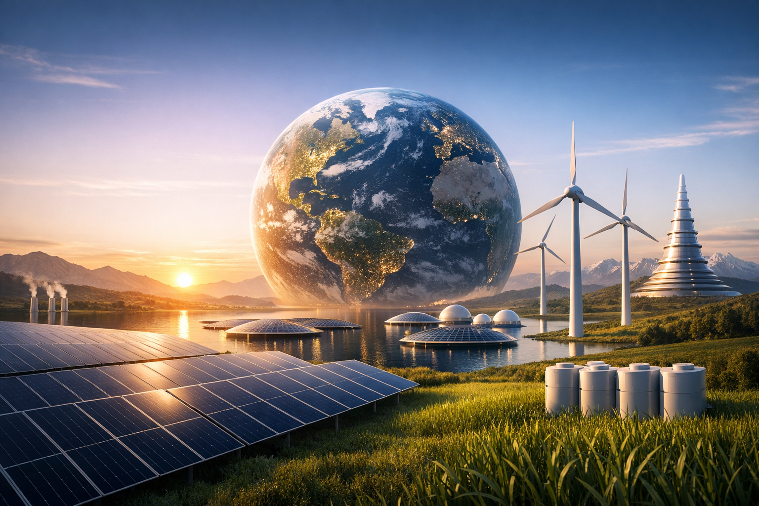 Unsere Erde im Jahr 2050 mit nachhaltiger Energiequellen